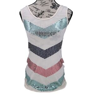 Rue 21 Girls Chevron Sequin Tank Top Cream Pastel M